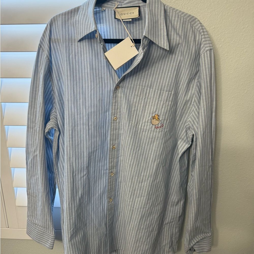 Brand new Gycci men’s oversized  Blue Striped dress shirt  Shirt size 15 1/2